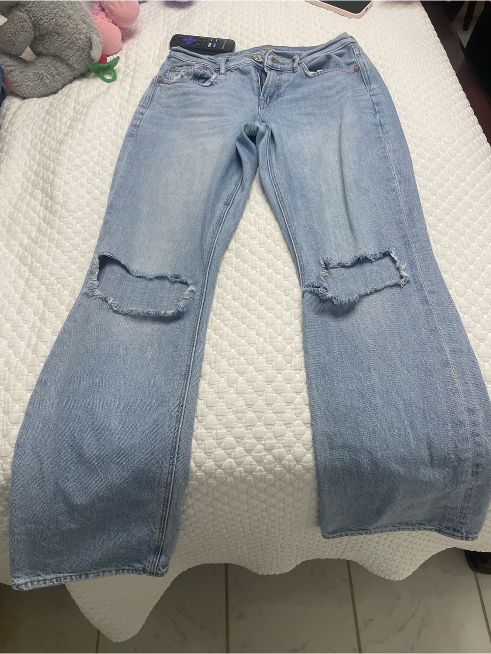American Eagle Outfitters Light Blue Distressed Wide-Leg Jeans